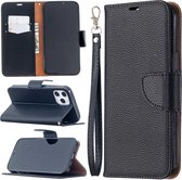 Voor iPhone 12 Pro Max Litchi Texture Pure Color Horizontale Flip Leather Case met houder & kaartsleuven & portemonnee & lanyard (zwart)