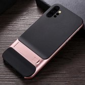 Voor Galaxy Note10 + geruite textuur antislip TPU + pc-hoes met houder (rosÃ©goud)