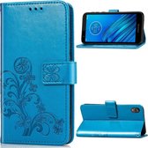 Voor Moto E6 klavertje vier reliÃ«f gesp mobiele telefoon bescherming lederen tas met lanyard & kaartsleuf & portemonnee & beugel functie (blauw)