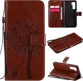 Voor Huawei Nova 7 SE Tree & Cat reliÃ«fpatroon Horizontale flip lederen tas met houder & kaartsleuven & portemonnee & draagkoord (koffie)