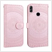 Voor Huawei Y7 2019 Pressed Printing Pattern Horizontal Flip PU Leather Case with Holder & Card Slots & Wallet & & Lanyard (Pink)