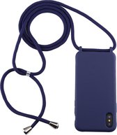 Voor iPhone XS / X Candy Color TPU beschermhoes met draagkoord (donkerblauw)