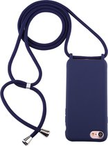 Voor iPhone 8/7 Candy Color TPU beschermhoes met lanyard (donkerblauw)