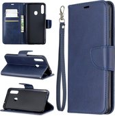 Voor Galaxy A20s retro lamsvacht textuur pure kleur horizontale flip pu lederen case met houder & kaartsleuven & portemonnee & lanyard (blauw)