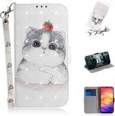 3D gekleurde tekening horizontale flip lederen tas met houder en kaartsleuven en portemonnee voor Huawei P30 (schattige kat)