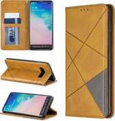 Rhombus Texture horizontale flip magnetische lederen tas met houder en kaartsleuven en portemonnee voor Galaxy S10 + (geel)