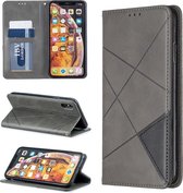 Ruit textuur horizontale flip magnetische lederen tas met houder en kaartsleuven en portemonnee voor iphone xs max (grijs)
