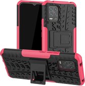 Voor Xiaomi Mi 10 Lite 5G Bandtextuur Schokbestendig TPU + PC-beschermhoes, met houder (roze)