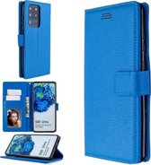 Voor Sansung Galaxy S20 Ultra Litchi Texture Horizontale Flip Leather Case met houder & kaartsleuven & portemonnee & fotolijst (blauw)