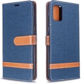 Voor Galaxy A51 Kleuraanpassing Denim Texture Horizontaal Flip PU lederen tas met houder & kaartsleuven & portemonnee & draagkoord (donkerblauw)