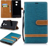 Kleurafstemming Denim Texture lederen tas voor Sony Xperia L2, met houder & kaartsleuven & portemonnee & lanyard (groen)