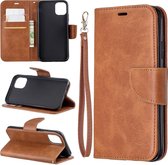 Retro lamsvacht textuur pure kleur horizontale flip pu lederen case voor iPhone 11, met houder & kaartsleuven & portemonnee & lanyard (bruin)
