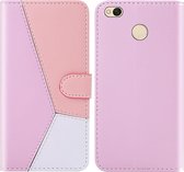 Voor xiaomi redmi 4x tricolor stiksels horizontale flip tpu + pu lederen case met houder & kaartsleuven & portemonnee (roze)