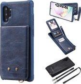 Voor Galaxy Note 10+ Verticaal Flip Schokbestendig Lederen Beschermhoes met Lang Touw, Kaartsleuven & Beugel & Fotohouder & Portemonnee Functie (Blauw)