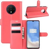 Voor Oneplus 7T Litchi Texture Horizontale Flip Leren Case met Portemonnee & Houder & Kaartsleuven (Rood)