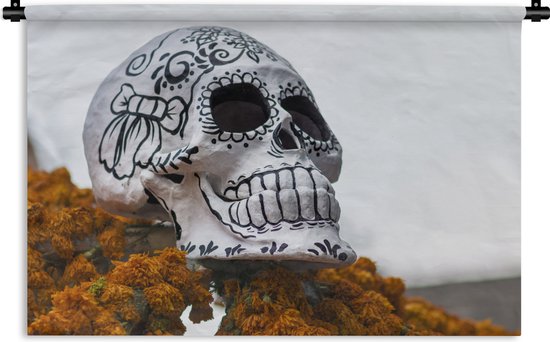 Wandkleed Symbolisme - Schedel dodenherdenking Mexico Wandkleed katoen 180x120 cm - Wandtapijt met foto XXL / Groot formaat!