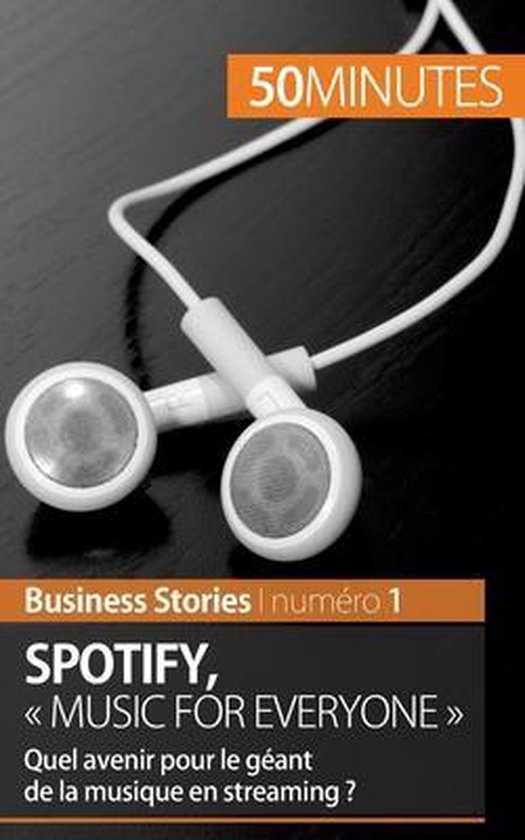 Écouteurs blancs avec le texte "50MINUTES" et "Spotify, Music For Everyone".