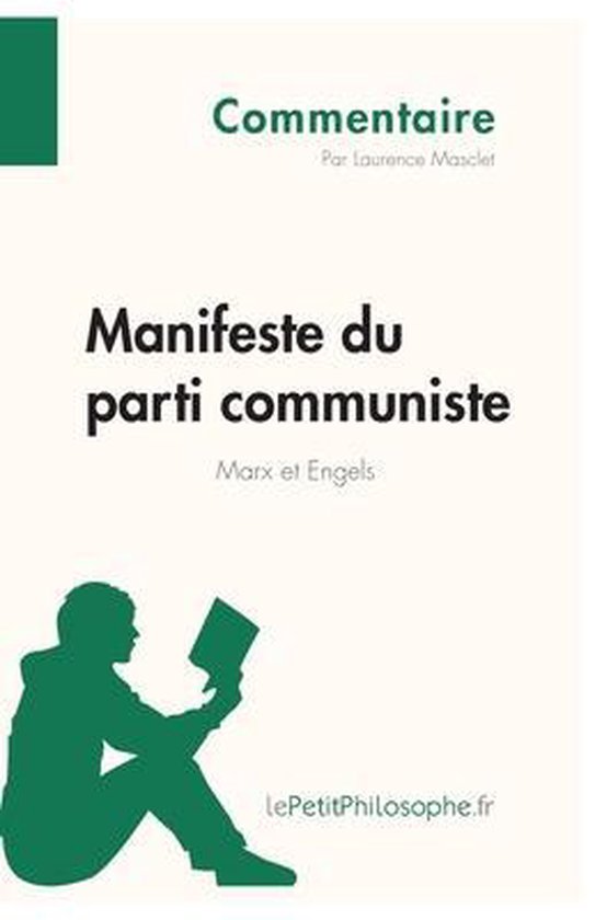 Livre "Manifeste du parti communiste" avec une silhouette verte d'une personne assise lisant.
