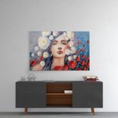 Vrouw en Bloemen Glas Schilderij  110x70 cm