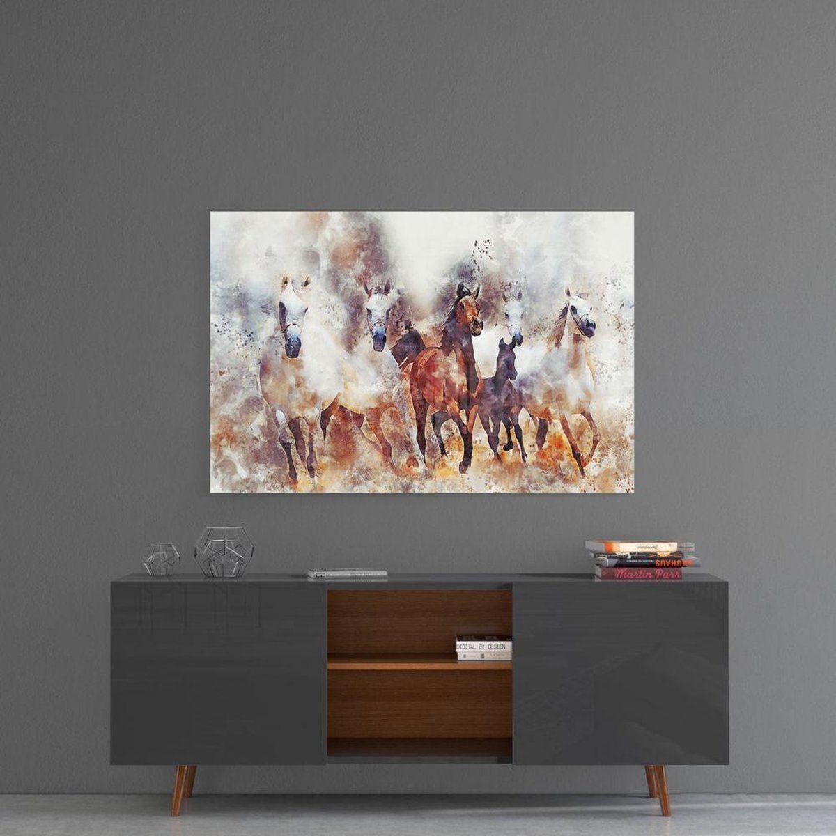 Rennende Paarden Glas Schilderij - 110 x 70 CM