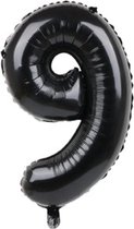 Folieballon / Cijferballon Zwart XL - getal 9 - 82cm
