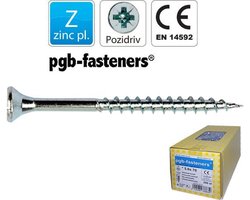 PGB-FASTENERS. Hout-Schroeven. 6.0 x 110 cm lang.Spaanplaat-schroef. Verzinkt. Plat-PZ3-kruis-kop.deeldraad. 100 stuks schroeven.