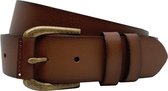 Leren Riem Cognac - maat: 105 - Totale Lengte riem 120 cm - Oud Koperen Gesp - Dames Riem - Heren Riem - Brede Riem - Jeansriem - Casual