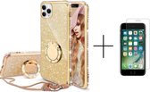 Apple iPhone 8 | iPhone 7 | iPhone SE 2020 | Back Cover Telefoonhoesje | Glitter | met Ring Houder | Goud + 1x screenprotector