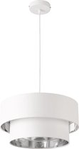 Hanglamp – Lamp hoogte 149 cm – Lampkap Ø 40 cm – Fitting 1 x E27 – Kleur wit & zilver kleurig