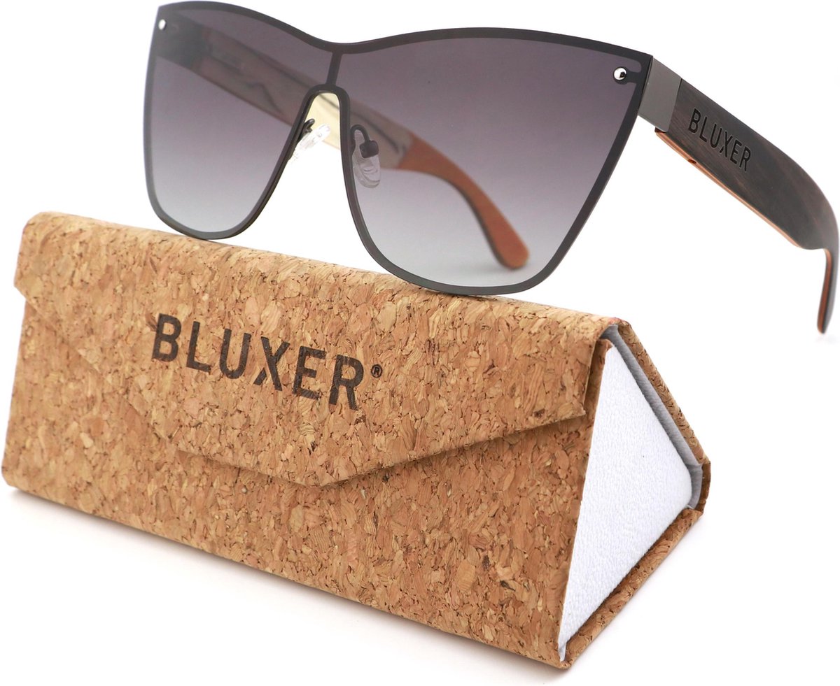 Bluxer® Zonnebril - Hippe Zonnebril Gepolariseerd - UV400 Lens - Ebony Veneer Wood - Grijze Lens