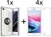 iPhone 8 hoesje Kickstand Ring shock proof case transparant magneet - 4x iPhone 8 screenprotector