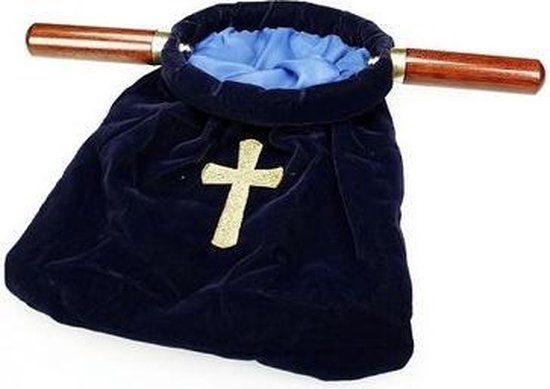 Collecte zak fluweel blauw met kruis