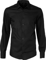VENTI modern fit overhemd - popeline - zwart - Strijkvriendelijk - Boordmaat: 40