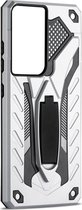 Mobigear Hoesje geschikt voor Samsung Galaxy S21 Ultra Telefoonhoesje Hardcase | Mobigear Armor Stand Backcover Shockproof met Standaard | Schokbestendig Galaxy S21 Ultra Telefoonhoesje | Anti Shock Proof - Zilver
