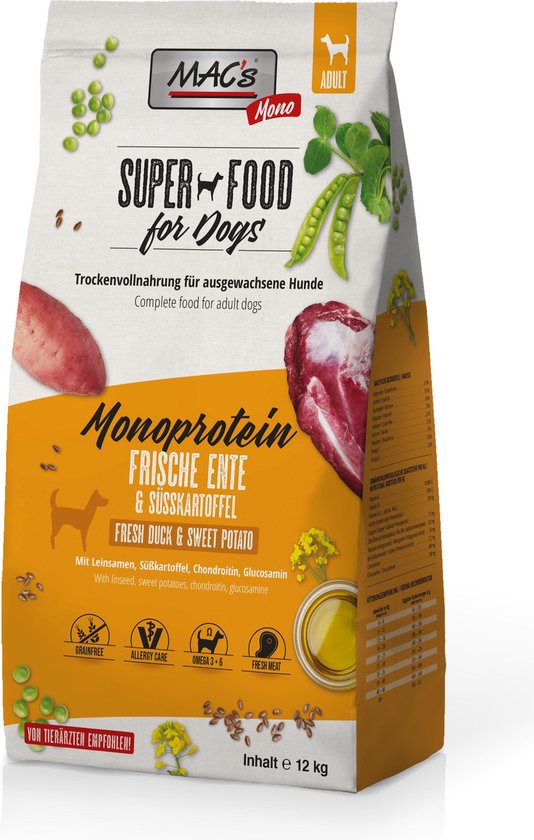 MAC's Superfood Hondenvoer - Mono proteïne - Eend 12kg hondenbrokken droogvoer