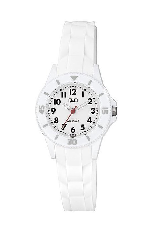 Q&Q VS66J002Y - Horloge - Sport - Analoog - Dames - Vrouwen - Kinderen - Unisex - Plastic band - Rond - Cijfers - Kunststof - Wit - 10 ATM