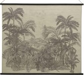 Painting linen antique palm scenery black/white 146x124cm