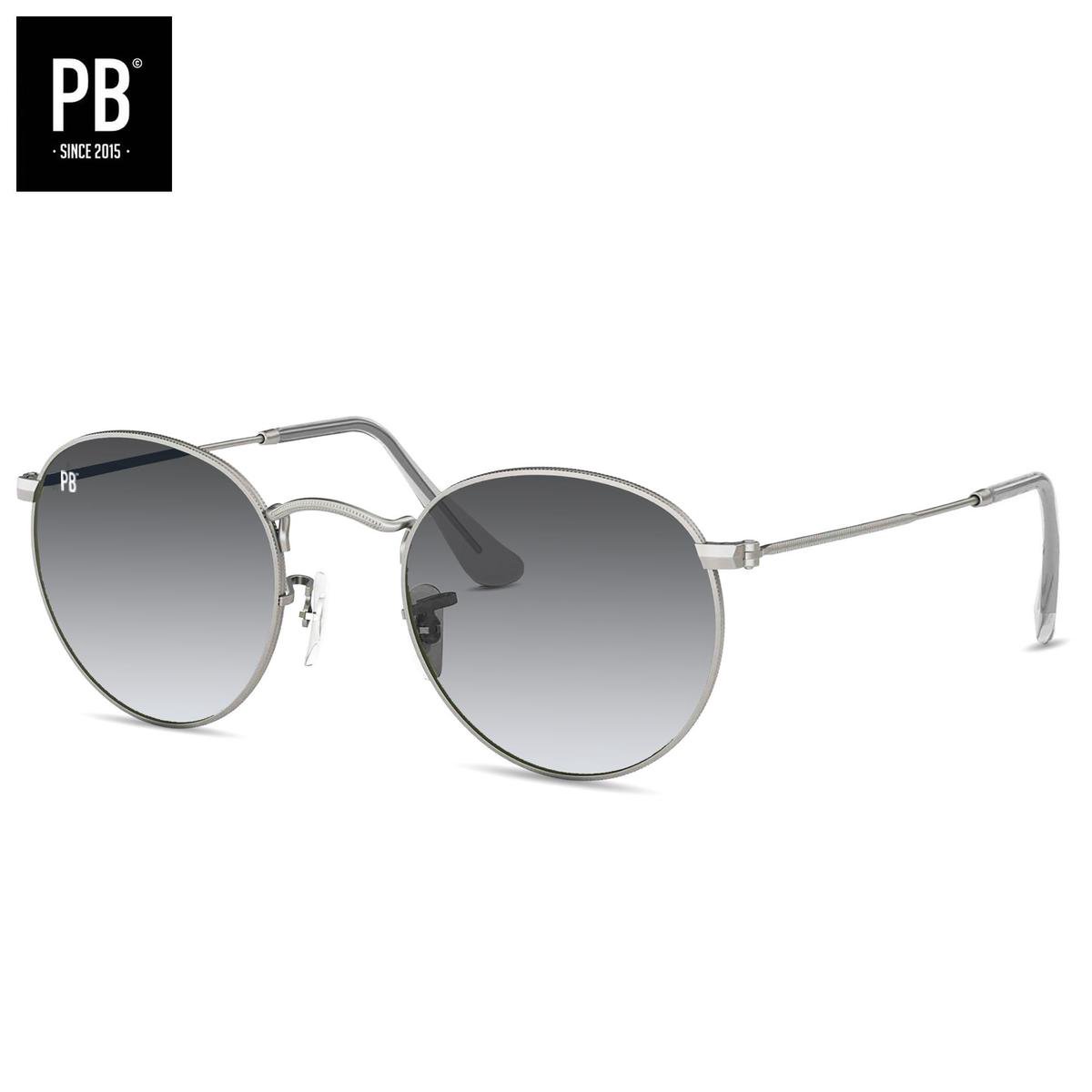 PB Sunglasses - Round Silver Gradient Grey. - Zonnebril heren en dames - Gepolariseerd - Ronde vorming - Zilver frame