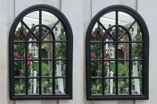 2 stuks Tuinspiegel Gotische Buitenspiegel, Kerkraam, tuin spiegel met frame, wandspiegel 60 x 46cm