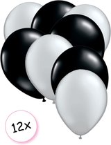 Premium Quality Ballonnen Zilver & Zwart 12 stuks 30 cm