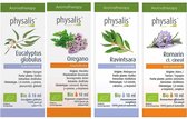 Physalis Immuniteit Mix - Boost je natuurlijke weerstand! - Etherische olie - 4 x 10ml Eucalyptus Globulus, Oregano, Ravintsara, Rozemarijn ct. Cineol