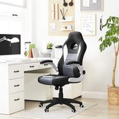 bureaustoel, directiestoel, draaistoel, in hoogte verstelbare computerstoel, thuiskantoor, opklapbare armleuningen, zwart-wit-grijs OBG28G