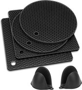 Pannenlappen | Siliconen | 6-Delig | Onderzetters | 2 Handschoenen | Hittebestendig | Vaatwasmachinebestendig | Zwart