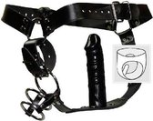 Lederen string met Cockring en Dildo - S/M - Zwart - BDSM - Fetish Kleding Heren -  Heren Lingerie - Leren Kleding Mannen