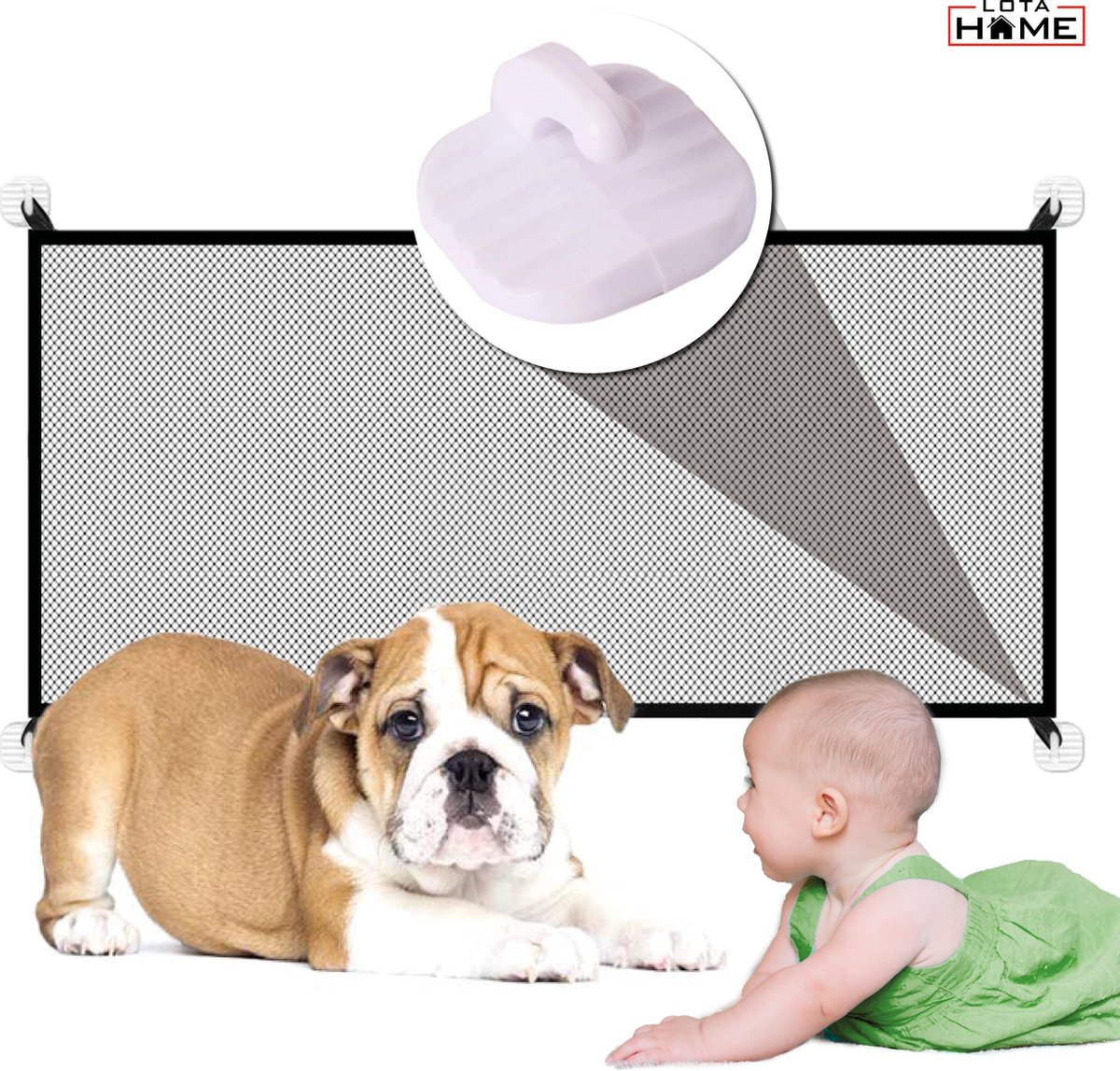 Traphekje zonder Boren - Oprolbaar Traphekje - 110x72cm - Voor Baby's, Peuters & Huisdieren - Veiligheidshekje - Veiligheidshekje voor Baby - Zwart