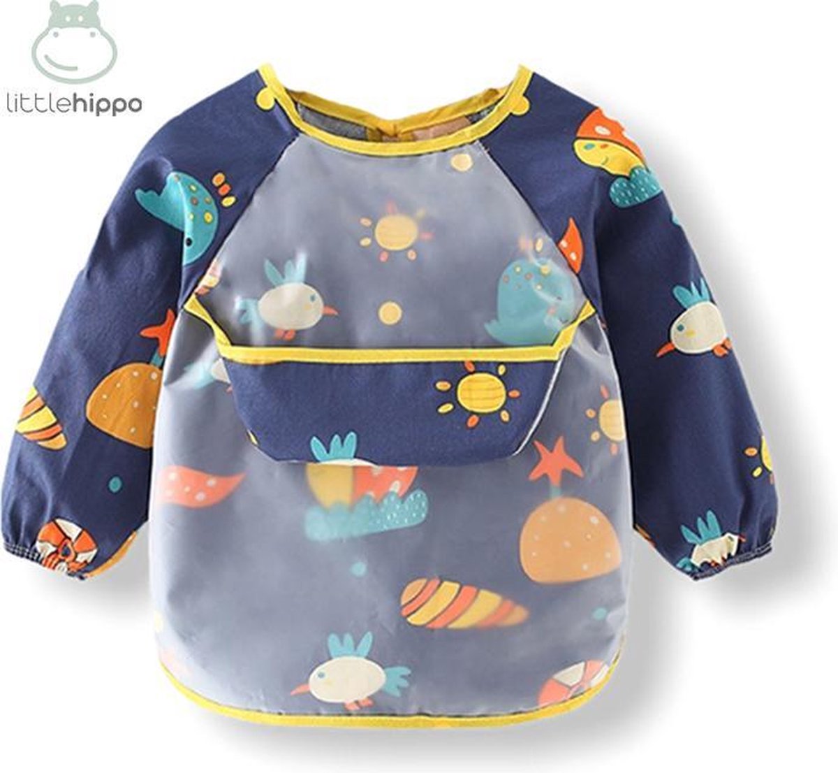 Goedkoopste Kinderschort 'Sea' lange mouwen - Slab met mouwen - Slabbetje Little Hippo - Waterproof - Schort knutselen - Kliederschort - 3 tot 5 jaar