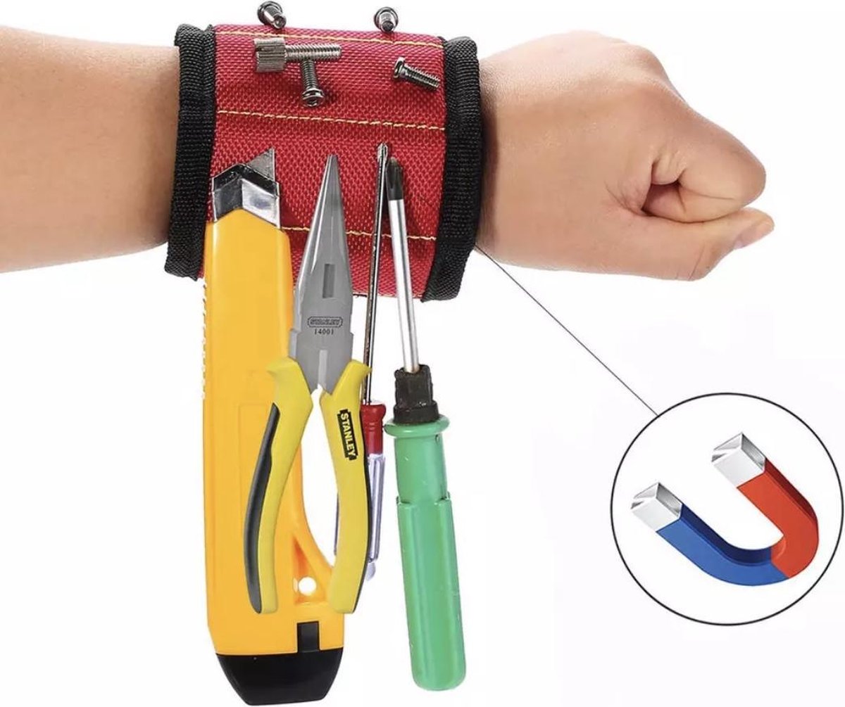 Magnetische Polsband Armband bij het Klussen Verstelbaar met Klittenband One Size - pols arm band / Rood