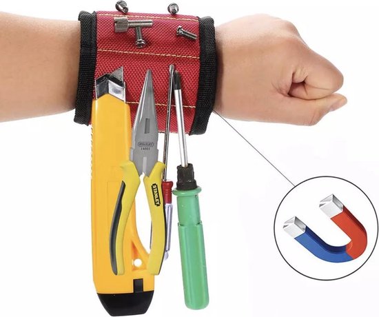 Magnetische Polsband Armband bij het Klussen Verstelbaar met Klittenband One Size - pols arm band / Rood