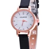 Horloge- Zwart Leer- Huans-Klein klokje-Dames- Zirkonia-Charme Bijoux