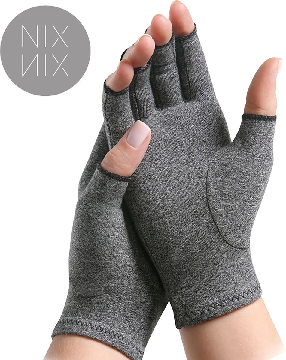 Nixnix Reuma Handschoenen - Artrose - artritis - Maat L - Thuiswerk handschoenen - Grijs - Compressi
